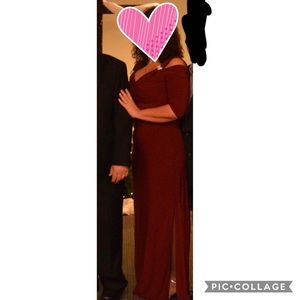 RM Richards long formal cold shoulder dress